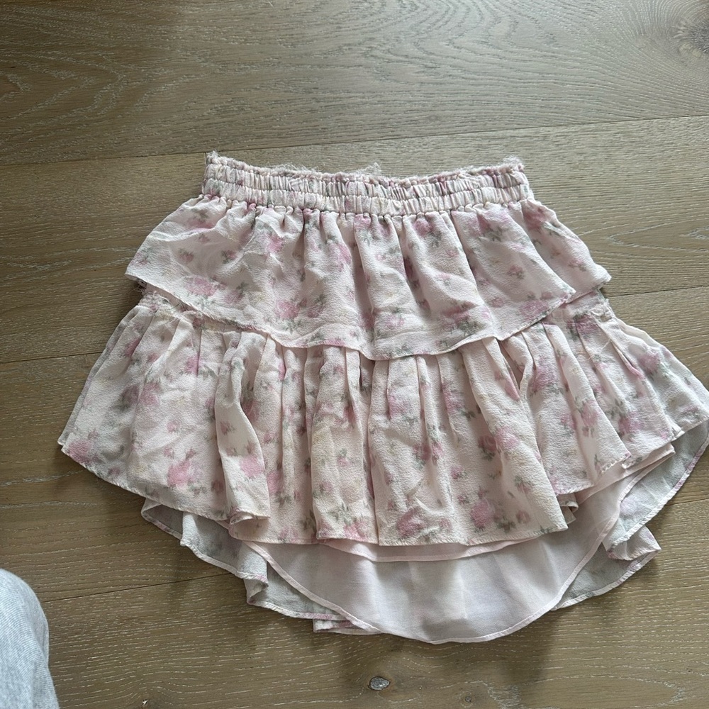 LoveShackFancy Floral Pink Ruffle Skirt
